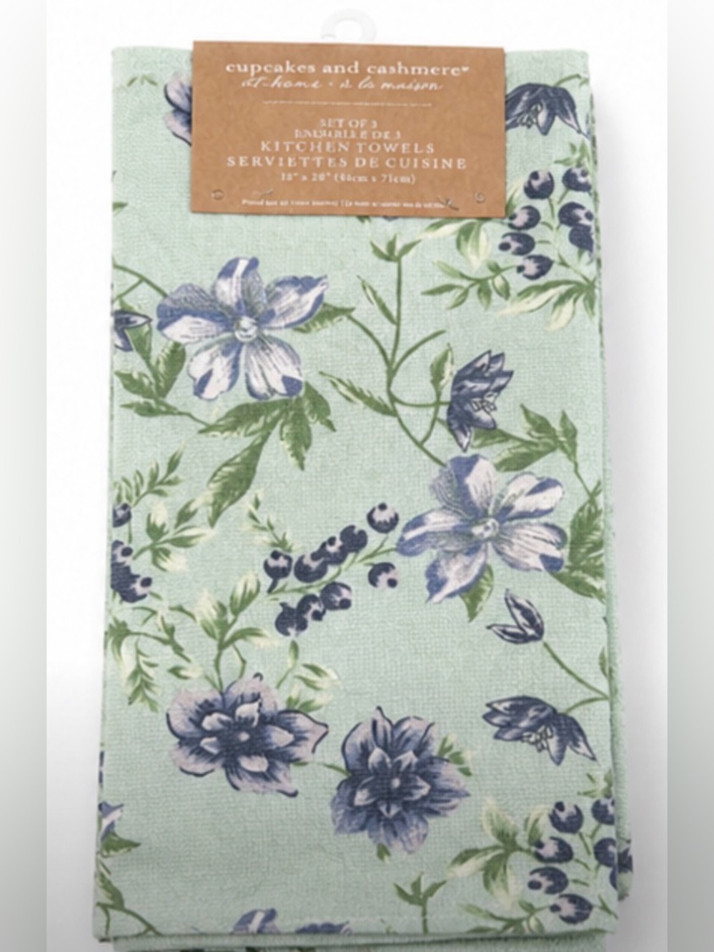 cupcakes & cashmere Floral Blue and Green Kitchen Towel Set of 3